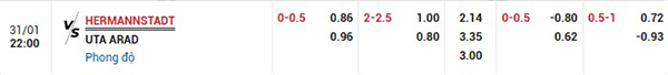 Tỷ lệ Hermannstadt vs UTA Arad