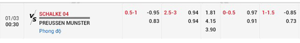 Tỷ lệ Schalke 04 vs Preussen Munster